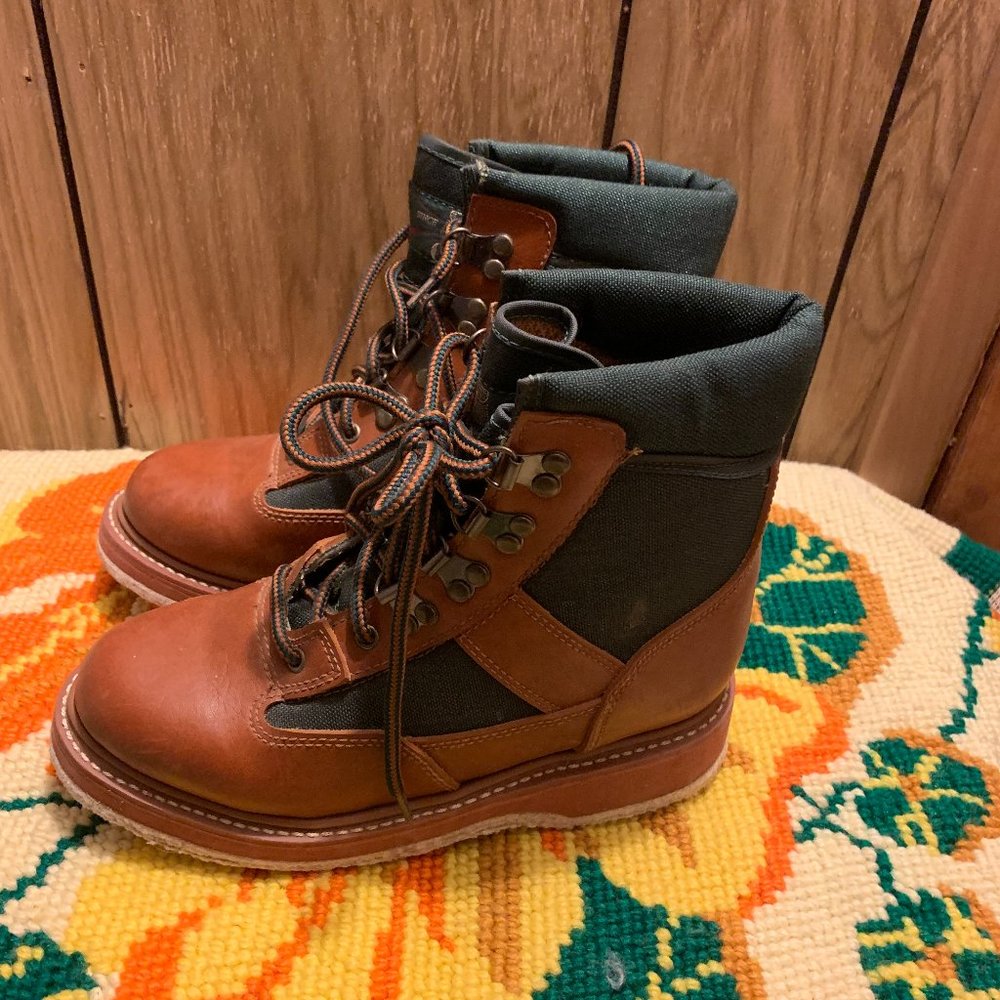 Vintage ORVIS Brown Green Felt Bottom Ankle Hiking Work Hunting Boots